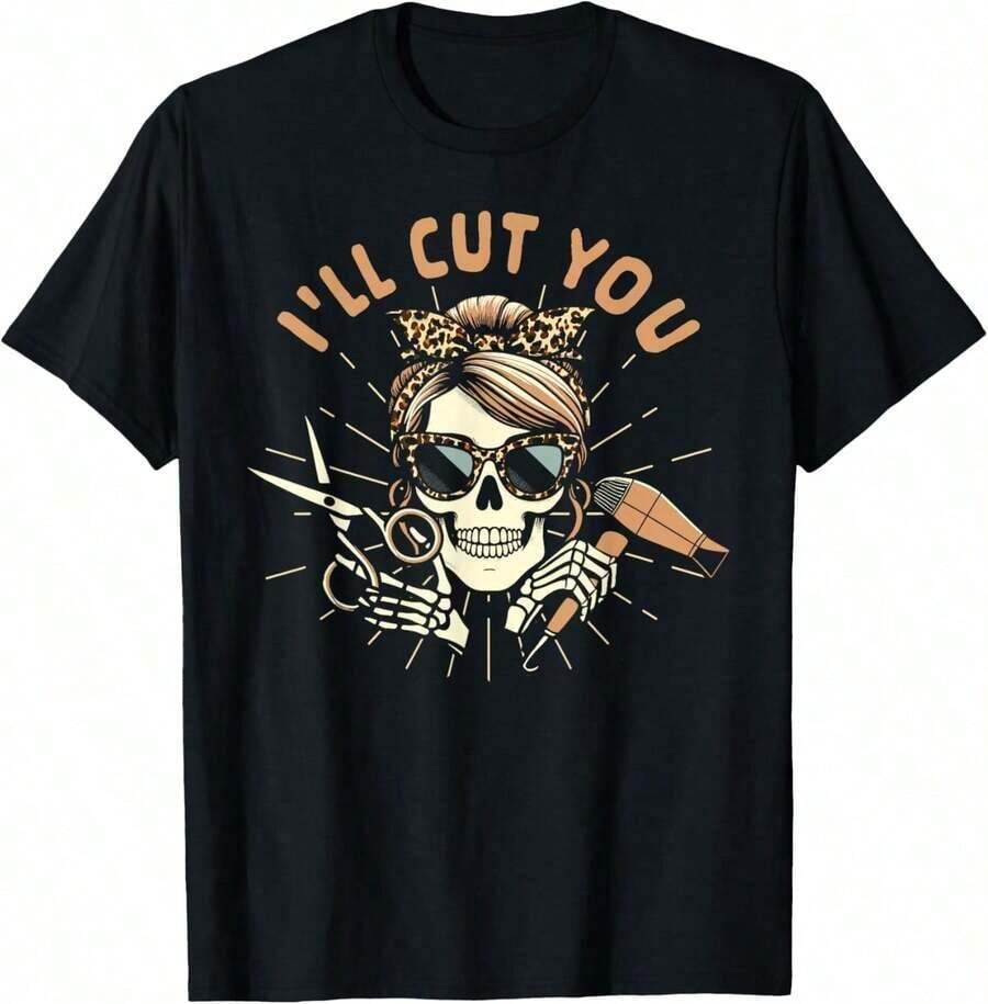 Camiseta de Peluquero, Estilista, Barbero, "Te Cortaré el Cabello" - Negro - Ver 1
