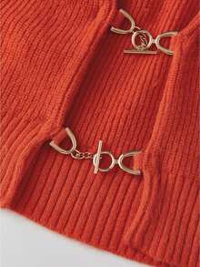 Women's Cropped Sweater Cardigan Long Sleeve Open Front Buckle Closure Knitwears - Red - View 4