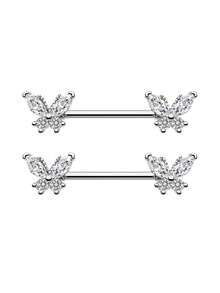 2 piezas de anillos para pezones con colgante de mariposa de cobre con circonita, joyería de perforación sexy de acero inoxidable apta para uso diario - Multicolor - Ver 5