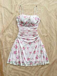 Vestido mini de línea A con tirantes de espagueti rosa y romántico Ditsy Floral para mujer, adecuado para fiesta, cita, San Valentín, Pascua, carnaval, crucero por la playa, Afternoon vestido de moda para té, primavera/verano - Multicolor 4 - Ver 3