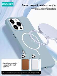 Ốp lưng điện thoại Koolife màu xanh nhạt từ tính, chất liệu silicon lỏng, mềm mại, chống sốc, tương thích với Apple 17/17pro/17promax/17Air/16/15/14/13/12/11 - Xanh khói - Xem 2