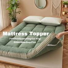 [1pcs 900gsm King Mattress Topper] Thin Mattress Pad With Checkered Print On The Side, Featuring Straps At The Corners Fit Over The Mattress, Foldable, Soft & Warm Mattress Protector | Low Allergenic & Breathable | Bedroom, Dormitory & Tatami - 粉色 - 查看 9