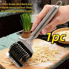 1 pieza Cortador de fideos manual multifuncional de acero inoxidable, máquina de prensar pasta con rodillo cortador de pasta de acero inoxidable y rodillo de separación uniforme, herramienta de cocina de diseño múltiple de tira larga apta para prensar y cortar pasta, aplicable para la cocina diaria y el horneado en casa - Ver 17