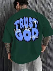 Men's Christian Faith T-Shirt - "Trust In The Lord, Glory In Him" Print On The Back With A Crown And Bible Verse (Psalm 23:1) - Loose-Fitting Casual S - 綠色 - 查看 8
