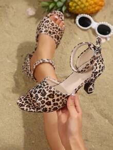 2026 New Arrival Leopard Print Square Toe Chunky Heel Sandals, One-Strap Buckle Ankle Strap Design, Sexy Open Toe High Heels, European And American Style - Multicolor - View 2