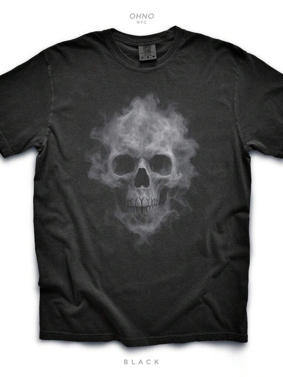 Unisex T-shirt med dödskalle och rökgrafik: Halloween-kostym T-shirt, herr-t-shirts, herrkläder, herrset, herr-t-shirt, herrartiklar, vardagsklänningar för kvinnor, damset, eleganta blusar, dam-t-shirts, damklänning - Svart - Visa 1