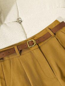 Traje de blazer de unicolor + shorts con cinturón - Amarillo - Ver 5