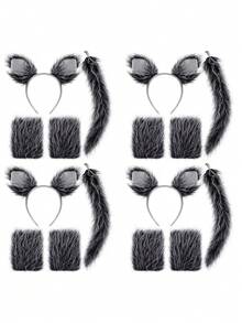 3 pièces/set Accessoires de costume de loup gris mignon comprenant un serre-tête avec oreilles de loup gris, des gants et une queue, convient pour l'Halloween, le cosplay, les fêtes à thème, les jeux de rôle, Pâques, le carnaval, Noël, la Saint-Valentin et les décorations pour représentations sur scène - Multicolore - Voir 15