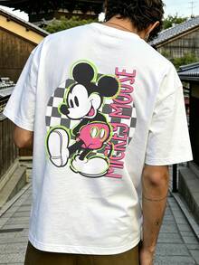 Men's Disney Neon Line Mickey Mouse Tee, Bright Print, Loose Fit, Stylish Casual Wear. - 白色 - 查看 3