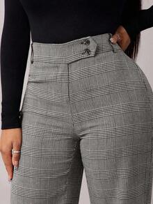 Pantalones rectos de tiro alto de color marrón de estilo minimalista y elegante para mujer, pantalones de traje marrones, pantalones de tiro alto, pantalones casuales sueltos, pantalones de pierna ancha, ropa de mujer de negocios casual, ropa de e - Blanco y Negro - Ver 7