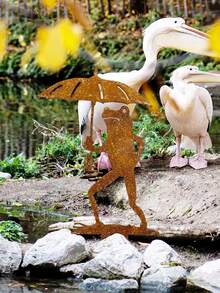1/2 piezas Estaca de jardín con silueta de rana vintage rústica con paraguas, montada en el suelo, decoración exterior con tema animal, adecuada para el hogar y el jardín, decoración de césped para el Día de Acción de Gracias, sin electricidad ni batería requerida, decoración de jardín con ranas - A - Ver 7