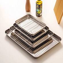 Stainless Steel Drip Tray, Rectangular Baking Tray, Roasting Tray, Frying Tray, Bread & Cake Plate Stainless Steel Square Drip Tray With Rack, Outdoor Picnic Camping Skewer Prep Tray Japanese-Style Stainless Steel Cooking Prep Plate, Food Storage Tray - Multicolor - View 7