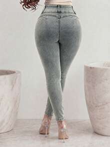 Quần jeans nâng mông nữ, quần dài ôm sát co giãn cao, thời trang, thanh lịch, thích hợp cho hẹn hò, đi làm, đi chơi thường ngày, đa năng. - Màu xanh bụi bặm - Xem 5