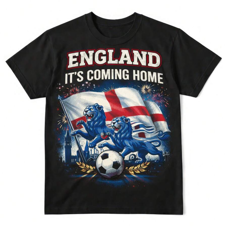 Camiseta 2026 Tops Inglaterra 'It's Coming Home' Copa do Mundo 2026 Presente para Fãs de Futebol - Preto - Ver 1