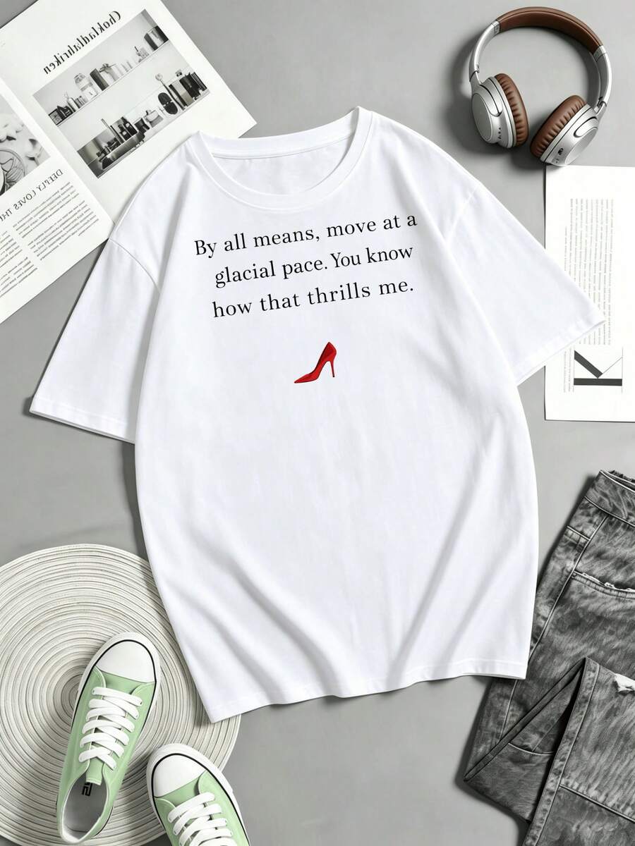 Glacial Pace T-Shirt, Quote From The Movie "The Devil Wears", Glacial Pace T-Shirt - 白色 - 查看 1