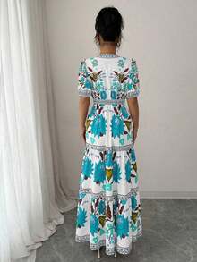 YHHElenzga Vestido largo con escote en V, manga abultada y estampado floral para vacaciones de mujerYHH - Multicolor 7 - Ver 2