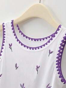 4 piezas Camiseta de mujer con cuello redondo bordada con pimiento picante y limón - Blanco 4 - Ver 4
