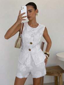 Traje elegante de oficina para mujer en amarillo claro/crema - Blanco - Ver 7