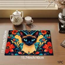1pc Colorful Cat, Siamese Cat Print Pattern Absorbent Mat/Drying Mat For Coffee Maker, Tableware - Absorbent Polyester Desktop Protective Mat With Rubber Anti-Slip Pad, For Kitchen Counter Decor, Home Bar And Dining Table - Multicolor - View 7