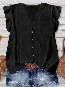 Camisa minimalista casual para mujer, adecuada para el verano - Negro - Ver 8