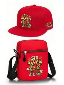 1pc/2pcs Retro Cartoon Funny Number "67" Pattern Design Print Baseball Cap And Crossbody Bag Set, Streetwear Style Fashion Outdoor Sports Flat Brim Cap And Shoulder Bag, Adjustable, Gift For Friends And Anniversary - Multicolor - View 16