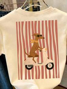 Camiseta de mujer, camiseta de manga corta con gráfico de estilo casual de calle, top de verano lindo - Albaricoque - Ver 3
