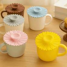 1/4pcs - Sunflower Silicone Cup Lids | Made Of Silicone Material To Ensure Reliable Daily Use. Provides Secure Sealing And Effectively Prevents Accidental Leakage. Suitable For Most Cups And Mugs, An Essential For Daily Beverage Use. - Multicolor - View 5