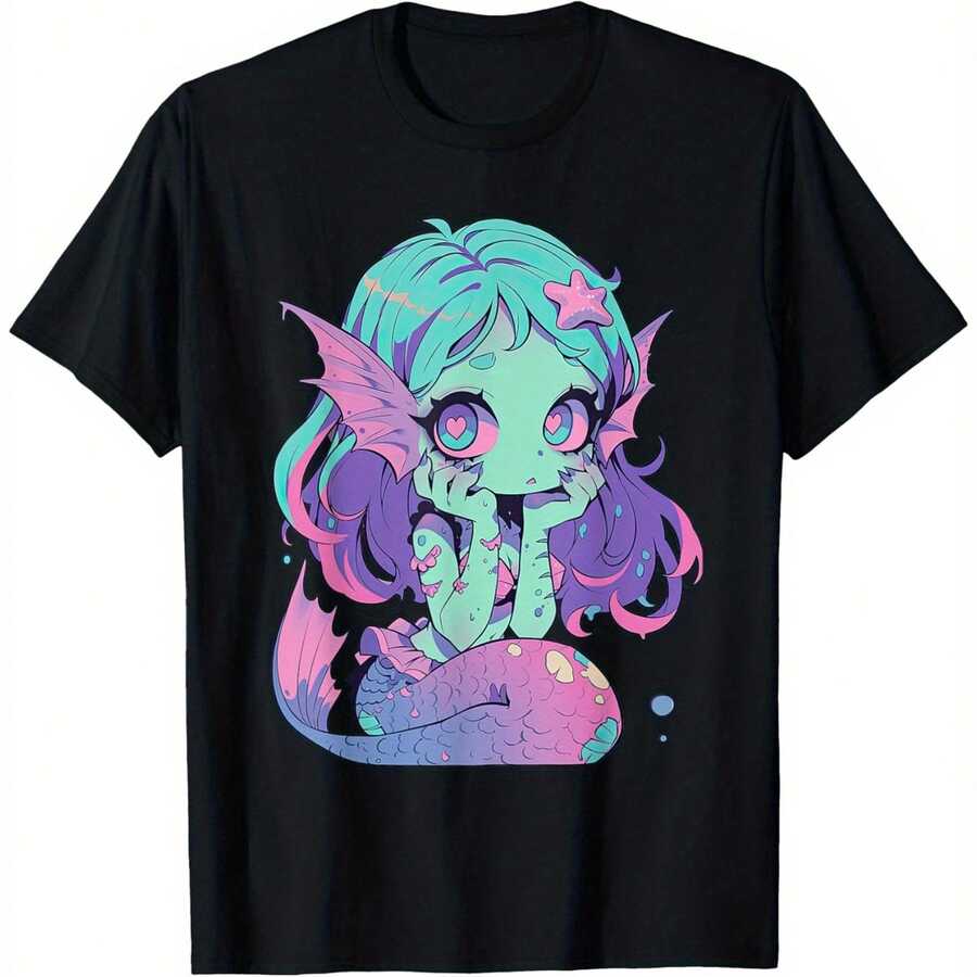 Kawaii Pastel Goth Creepy Cute Witchy Zombie Mermaid T-Shirt - clothes clothes, clothesg Fabric Weight, clothes with Vibrant Colclothesful clothes, Ca - Negro - Ver 1