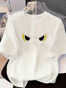 Short-Sleeve T-Shirt With Fun Embroidered Print, Fashionable Short-Sleeve T-Shirt For Spring And Summer 2026, Made In Mexico, 180 Grams. Cartoon Print, Couple Design, Suitable For Indoor Or Outdoor Wear. Crew Neck, Unisex, Ideal For Office And Leisure. One-Piece Pack. - WH-P631577SLNDXZGY449 - 查看 2
