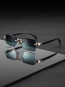 1pc Retro Solid Color Frameless Fashion Glasses, Unisex High-End Personalized Metal Rimless Glasses, Suitable For Vacation, Travel, Street Photography, Hiking, Party, Music Festival, And Ideal Gift - Multicolor - View 11