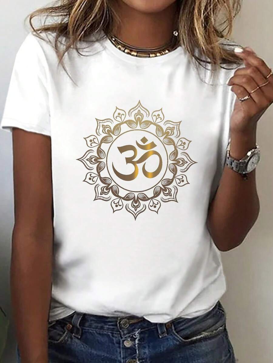 Premium Printed Short-Sleeved Round Neck T-Shirt, An Essential Casual Garment For Women In Summer And Spring. - White - View 1