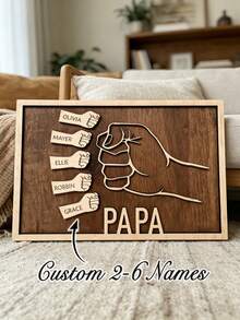 1pc Creative Father's Day Wooden Decorative Hanging Ornament, Fist Design Wall Art, Personalized Wooden Home Decor, "Dad" Birthday Gift, Father's Day Gift, New Dad Gift, Father-Daughter Gift - Multicolor - View 1