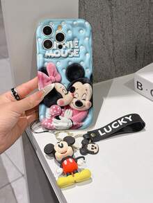 Disney Mickey Mouse Clubhouse Phone Case : 3D Fluffy Pattern Border Protector Phone Soft Phone Case With A Free Cute Mickey Bracelet Chain Lanyard, Mickey, Minnie, Goofy, Donald Duck, Daisy Duck, Pluto, For Apple 17 Promax 17 Pro 16 15 14 13 12 11 Pro Max XS Max X XR Soft Cover Summer Phone Case - 白色 - 查看 3