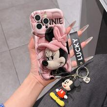 Disney Mickey Mouse Clubhouse Phone Case : 3D Fluffy Pattern Border Protector Phone Soft Phone Case With A Free Cute Mickey Bracelet Chain Lanyard, Mickey, Minnie, Goofy, Donald Duck, Daisy Duck, Pluto, For Apple 17 Promax 17 Pro 16 15 14 13 12 11 Pro Max XS Max X XR Soft Cover Summer Phone Case - 白色 - 查看 1
