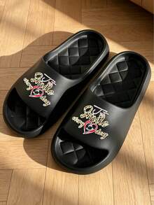 New Comfortable Soft Fashion Versatile Home Black Simple Fish Scale Design Thick Sole Lightweight EVA Material Bathroom Slip-On Men's Slippers (Please Choose The Appropriate Size According To Your Foot Length) - Black - View 5