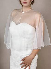 优雅女士披肩，性感网纱新娘伴娘礼服披肩，百搭外套开衫 - 彩色 - 查看 6