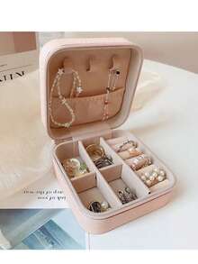 Large Capacity PU Leather Jewelry Box, Women's Striped Travel Jewelry Case, Double-Layer Portable Mini Travel Box, Can Store Earrings, Rings, Necklaces And Bracelets, Also Suitable For Storing Girls' Hair Accessories, Ideal Gift For Bridesmaids, Christmas, Mother's Day, Back To School - Multicolor - View 18