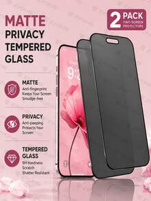 ZYONS 2pcs Matte Privacy Screen Protector, Anti-Spy Glare-Proof Tempered Glass Film, Full Coverage, Anti-Scratch, Easy Installation, Suitable For IPhone 17 Pro Max/17 Air/17E/16E/16 Pro Max/16 Pro/16 Plus/16/15 Pro Max/14 Pro Max/13 Mini/12/11/XS Max/XR/8+/7 Plus Series, Phone Case Friendly, Gift For Family, Friends, Tech Enthusiasts - Black - View 38