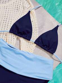 Conjunto de bikini para mujer, traje de baño para playa/gimnasio, vacaciones de verano - Azul oscuro - Ver 11