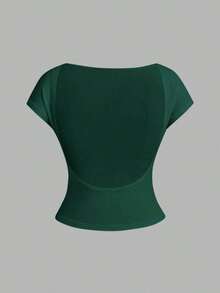 4 piezas Camisetas de mujer de cuello redondo, ajustadas, con espalda descubierta y diseño minimalista de patrones, adecuadas para el verano - Multicolor 8 - Ver 10