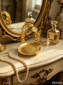 1pc Gold Butterfly Handle Storage Basket, Multifunctional Luxury Organizer Tray, Suitable For Home, Hotel, KTV, Living Room And Other Occasions - Gold - View 4