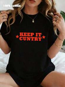 Camisa vintage de estilo vaquero occidental para mujer - Camiseta vintage de los 90s Y2K para festivales de música country con estampado "Keep It Country", suave y transpirable, de cuello redondo y manga corta, camiseta de manga corta para mujer, top de algodón casual de corte relajado con estampado "Irish Pride Green" para damas, camiseta básica casual de uso diario para damas, cuello redondo, color sólido y versátil, ideal para ir a la escuela o al supermercado, para adolescentes y jóvenes adultos, moda. - Negro - Ver 7