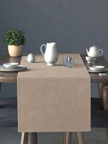 Camino de mesa moderno de terciopelo suave con textura y resistente a las manchas - Decoración minimalista para comedor - Mesa elegante y de lujo - Beis - Ver 2