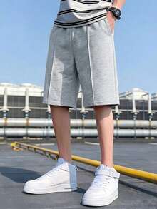 1pc Tween Boys' Casual Loose Fit Straight Leg Drawstring Bermuda Shorts, Comfortable For Summer Sports And Commuting - Light Grey - View 10