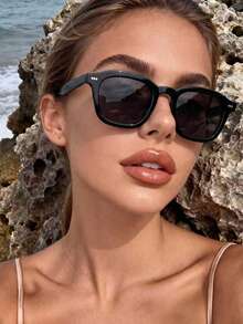 1pc Women's Geometric Plastic Casual Solid Color Versatile, Retro Leopard Print Bohemian Fashion Glasses Personalized Street Style Shades, Suitable For Vacation, Beach, Travel, Driving, Hiking, Street Photography, Dating, Outdoor - Multicolor - View 2