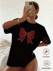 Camiseta de cuello redondo y mangas cortas con estampado de dibujos animados, modelo de pareja, ideal para primavera-verano, oficina y estilo casual - Blanco - Ver 8