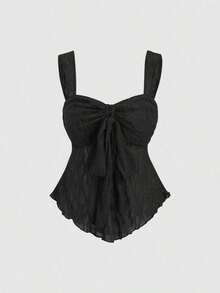 Top corto tipo tubo con lazo y estampado texturizado - Negro - Ver 7