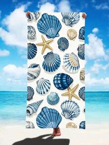 1pc Ocean Series Beach Towel, Decorated With Various Seashells, Conches And Coral Patterns - Extra Large Size, Super Soft Quick-Dry, Waterproof And Sand-Proof. Perfect Essential For Pool Side Relaxation, Beach Vacation, Yoga Practice And Outdoor Adventure. - Multicolor - View 7
