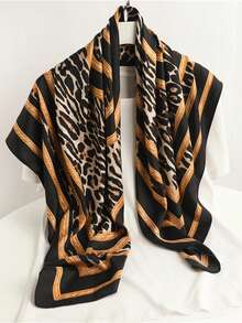 1 chiếc khăn bandana nữ phong cách Bohemian màu đen in họa tiết da báo, thích hợp cho mặc hàng ngày, đi biển, lễ tốt nghiệp, tựu trường, lễ kỷ niệm, tiệc tùng, kết hợp với kính thời trang, bông tai, vòng cổ, phụ kiện cần thiết cho kỳ nghỉ và du lịch. - màu đen - Xem 5