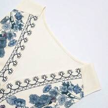 Floral Print Decor, Beach Vacation Style, Suitable For Daily Wear, Romantic Elegant Deep V-Neck Floral Maxi Dress For Women (With Belt) Blue And White Floral Dress French Style Dress Classy Summer Dress Tea Dress European Style Clothes European Style Clothes Summer - Verde Oscuro - Ver 6